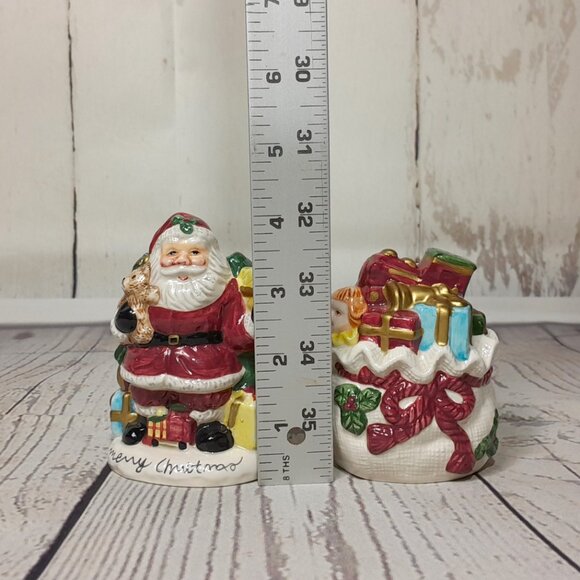 Fitz And Floyd 1996 OMNIBUS Ceramic Santa & Toy Sack Salt & Pepper Shaker Set - Picture 13 of 14